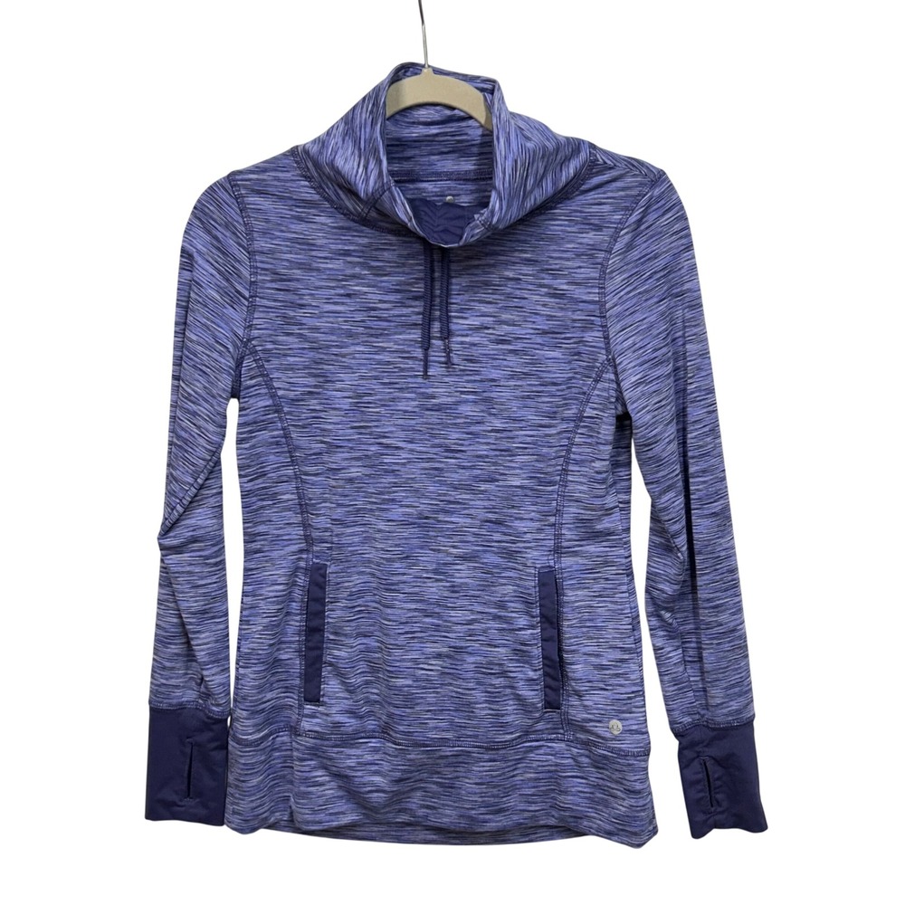 Apana Womens Purple Space Dye Cowl Neck Active Pullover Top Size S Thumbholes